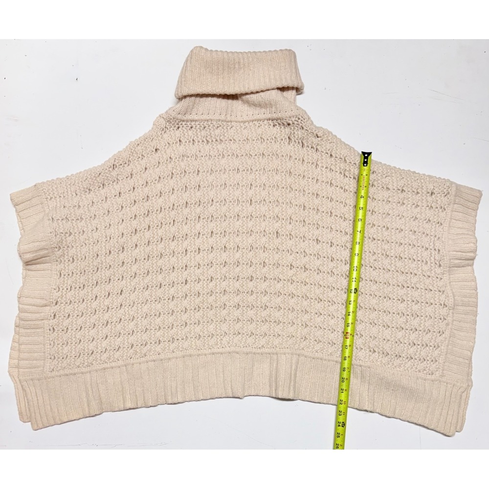 Margaret O'Leary Ivory Lambswool Blend‎ Turtleneck Knit Poncho Sweater OS
